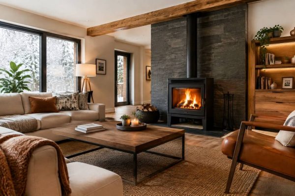 Aménagement salon avec poêle à bois : idées et conseils pour un espace chaleureux